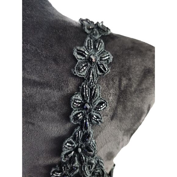 Claudia Arce Haute Couture M Black Lace Silk Sequins Sheer Beaded Dress - Picture 4 of 12